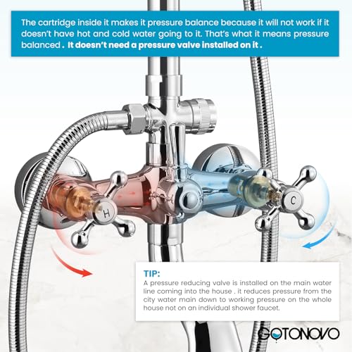 gotonovo Exposed Shower Faucet Set with Tub Spout Polished Chrome | Brass Bathroom Shower System,8 Inch Rainfall Head with Handheld Spray and Tub Filler,Adjustable Height,6’’ Hole Distance - color: Chrome