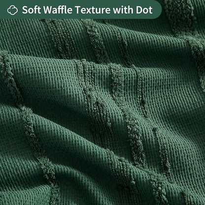 Dark Green Shower Curtain Boho, Cotton Blend Waffle Shower Curtain Textured, Fabric Shower Curtains for Bathroom, Hotel, 72 x 72 - color: Dark Green, size: 72"W x 72"L (Pack of 1)