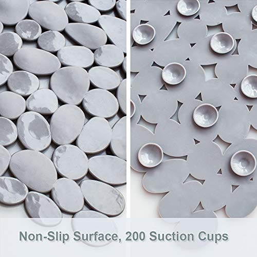 SONGZIMING Pebble Bath Mat 35x16 Inches for Bathtub to Non Slip in Shower with Drain Holes, Suction Cups (Grey) - color: Grey