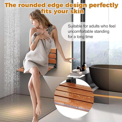 18" Wall Mounted Shower Seat for Adults | Shower Bench Wall Mount for Inside Shower, Fold Down Shower Seat, Shower Seats for Adults - color: Yellow & Aluminum Alloy & Black