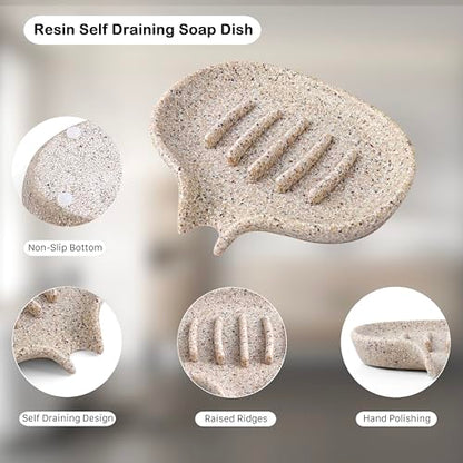 Self Draining Soap Dish for Shower & Bathroom Sink with Drain | Large Marble Resin Non Slip Soap Tray for Bar Soap, Kitchen Counter, Bathtub & Sink - color: 1 Pcak&b-linen