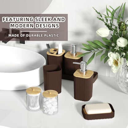 XLHOMO Bathroom Accessories Set - 25PC Brown Bathroom Set, Bathroom Set with Shower Curtain and Rugs, Brown Shower Curtain Set, Toilet Brush, Bathroom Trash Can - size: Bath Set+Shower Curtain+Rugs, style: Brown