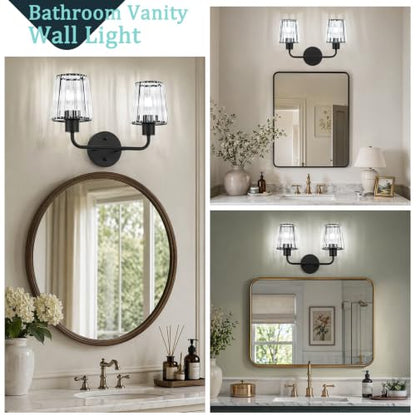 Black Vanity Lights, 2-Light Crystal Bathroom Light Fixtures | Modern Bathroom Vanity Light E26 Wall Light over Mirror (Exclude Bulb) - color: Black, size: 2-Light