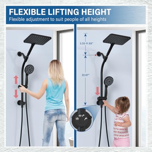 Rain Shower Head with Handheld High Pressure rainfall Shower Heads with Handheld Spray Combo,Black - color: Black