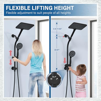 Rain Shower Head with Handheld High Pressure rainfall Shower Heads with Handheld Spray Combo,Black - color: Black