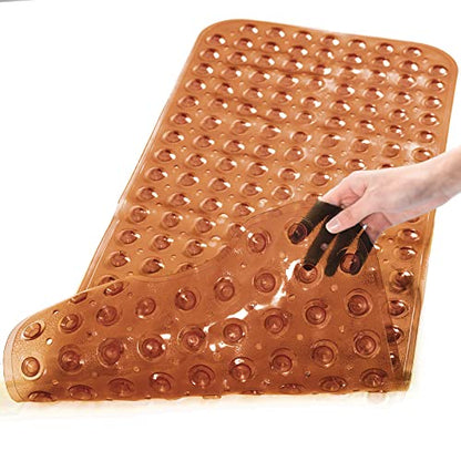 Tree Bud Bathtub Mats for Shower Tub Non-Slip Bath Mat 39 x 16 Inch Extra Long Shower Mat, Bath Tub Mat for Bathroom with Machine Washable, BPA Free for Kids (Clear Brown) - color: Clear Brown