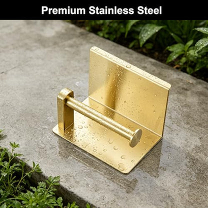 Brushed Gold Toilet Paper Holder Wall Mount, NEWRAIN Rustproof Toilet Tissue Holder with Phone Shelf, Stainless Steel Adhesive Toilet Roll Holder for Bathroom, Washroom, Kitchen, RV - color: Brushed Gold, style: Single