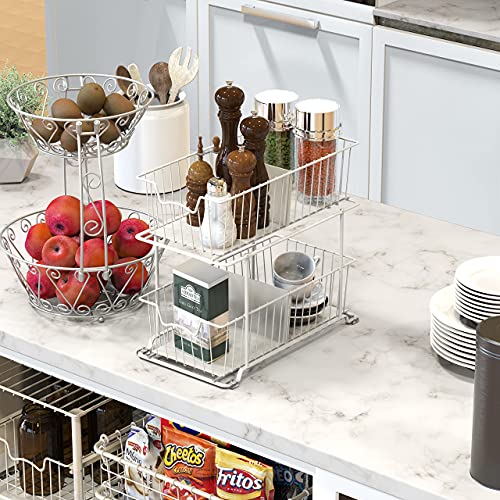 Simple Houseware 2 Tier Cabinet Wire Basket Drawer Organizer, White - color: White