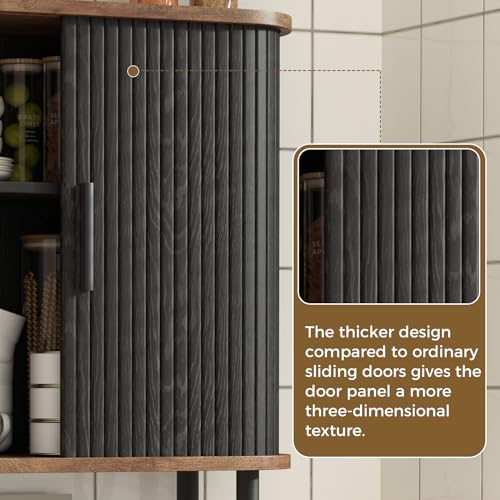 Fluted Bathroom Wall Cabinet, Wall Mounted Medicine Cabinet with Sliding Tambour Door & Adjustable Shelf, 3-Tier Over the Toilet Storage Cabinet for Laundry Room, Kitchen, Black - color: Black