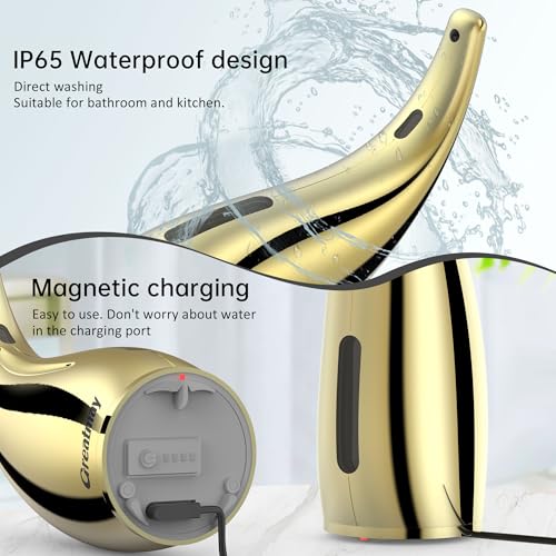 Automatic Soap Dispenser, 300 mL, 4 Levels, Rechargeable | Touchless sensor dispensing with 4 adjustable output levels, a 300 mL tank, and convenient magnetic charging for daily use - color: Gold 2 Pack