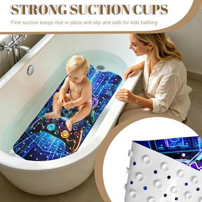 Game Bathtub Mat Non Slip with Drain Holes and Suction Cups Bath Mat 40x16 Inch Tub Mats Shower Mats for Kids - color: Game