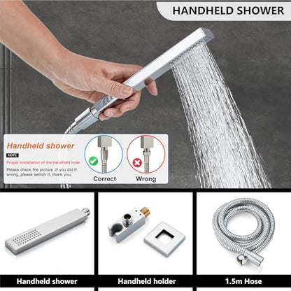 Midanya Shower Faucet Set with Handheld Sprayer,16 Inch,Polish Chrome | Rough-in Shower Valve and Trim Kit Included,Square Rain Head,Wall Mount Shower System,All Metal,Bathroom - color: Chrome, size: 16 Inch