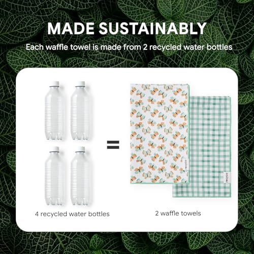 RECYCO Waffle Kitchen Towel Set of 2 - Quick Dry Microfiber Sustainable Dish Towels - Ultra Absorbent Reusable Cleaning Tea Towels - Lightweight Hand Towels,16”x 28”, Butterfly Gingham - color: Butterfly Gingham