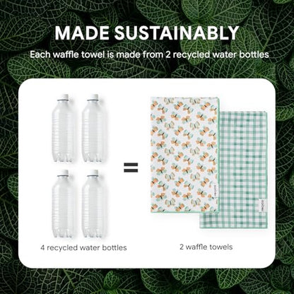 RECYCO Waffle Kitchen Towel Set of 2 - Quick Dry Microfiber Sustainable Dish Towels - Ultra Absorbent Reusable Cleaning Tea Towels - Lightweight Hand Towels,16”x 28”, Butterfly Gingham - color: Butterfly Gingham