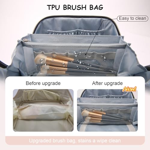 BOYATU Travel Makeup Bag Organizer Cosmetic Bag: 3 Pcs Set Make up Bags for Women with Handle - Waterproof Vegan Leather Toiletry Bags Travel Essentials Pouch with Compartments (A-09-Pink) - color: 02-D-Pink