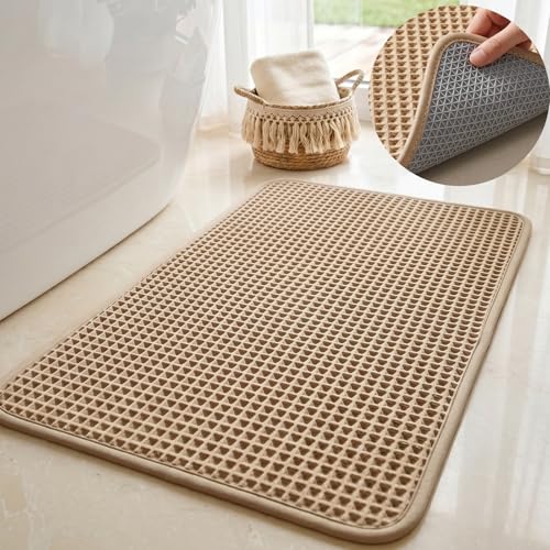 Upgraded Non Slip Waffle Bath Mat, Super Absorbent Bathroom Rug, 20x30 inch | Boho Decor Kitchen Rug, Soft & Machine Washable Bathroom Floor Mat for Tub, Sink, Vanity, Entryway, Brown