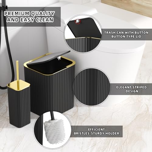 XLHOMO Bathroom Accessory Set - 26PC Bathroom Shower Curtain and Rug Set, Bathroom Accessories Set, Black Bathroom Set with Trash Can, Toilet Brush, Qtip Holder & Soap Dispenser - style: Black