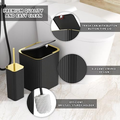 XLHOMO Bathroom Accessory Set - 26PC Bathroom Shower Curtain and Rug Set, Bathroom Accessories Set, Black Bathroom Set with Trash Can, Toilet Brush, Qtip Holder & Soap Dispenser - style: Black