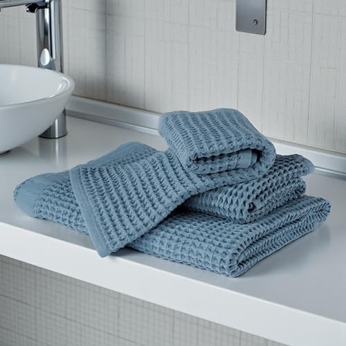DEMMEX Organic Cotton Waffle Weave Turkish Bath Towel - Ultra Soft Lightweight Quick Dry, Oeko-Tex Certified, 100% Turkish Cotton (Blue, Large (60x30)) - color: Blue