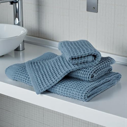 DEMMEX Organic Cotton Waffle Weave Turkish Bath Towel - Ultra Soft Lightweight Quick Dry, Oeko-Tex Certified, 100% Turkish Cotton (Blue, Large (60x30)) - color: Blue
