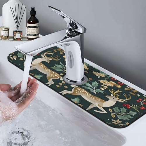 Christmas Kitchen sink faucet pad, strong water absorption, anti slip, easy to clean, very suitable for splash and drip prevention, suitable for kitchens and bathrooms - color: Christmas