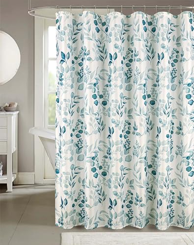Hotel Quality Fabric Bathroom Shower Curtain: Floral Leaf Damask - Teal, Green and White (72 x 70 inches) - color: Melbourne