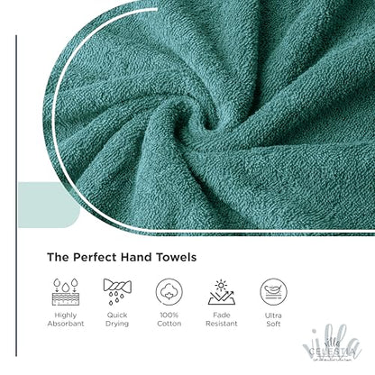 Villa Celestia Cotton Hand Towels Set of 4, 16 x 28, Oeko-TEX Certified, Quick Dry, Teal - color: Teal, size: Hand Towel - Pack of 4