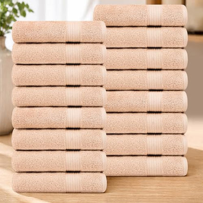 100% Cotton Bath Towels 30x54 Inches, 600 GSM, Soft & Absorbent, Set of 16, Beige - color: Beige, size: Bath Towel Set of 16