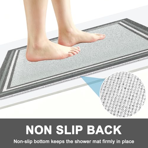 Non Slip Shower Bathtub Mat:36x16 Inch Bathtub Mat Non Slip with Drain, Soft Loofah Shower Mats for Inside Shower, Anti Slip, Foot Scrubber - color: Light Gray, size: 36" x 16" (Rectangular)