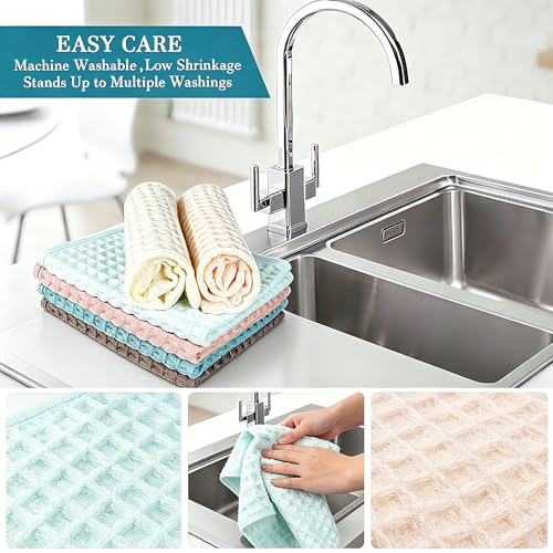 vfaejll Kitchen Towels Set 6 Pack, 100% Cotton Waffle Weave Dish Cloths & Dish Towels, 13x13 Inch Hand Towels for Kitchen, Absorbent Quick-Drying Dish Rags for Washing Dishes, 6 Colors