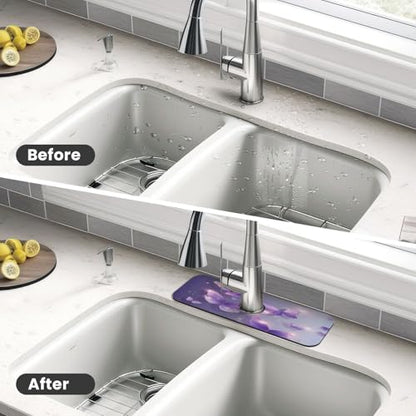 Purple Butterfly Kitchen sink faucet pad, strong water absorption, anti slip, easy to clean, very suitable for splash and drip prevention, suitable for kitchens and bathrooms - color: Purple Butterfly