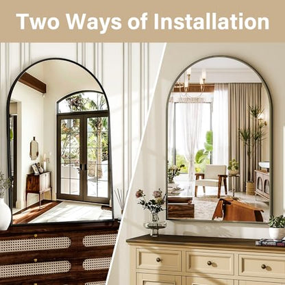 HARRITPURE 16"x24" Arched Bathroom Mirror - Black Wall Mounted Mirror - Black Arch Mirror - Aluminum Alloy Frame Bathroom Mirror Living Room, Bedroom, Bathroom and Entryway | Vanity Aluminum Alloy Frame Arch Wall Mirror for Living Room, Bedroom, Entryway