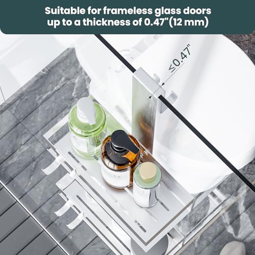 Over Door Shower Caddy Hanging - Rustproof Bathroom Organizer Over The Glass Door - No Drilling 2 Tier Bathroom Shower Rack for Inside