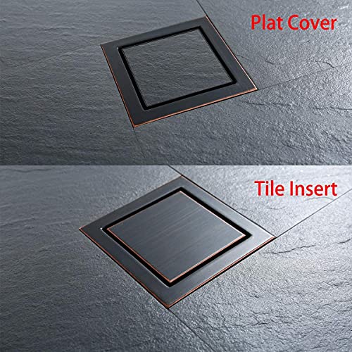 RANDOM Oil Rubbed Bronze Shower Drain Square 6 inch with Adjustable PVC Base Flange,SUS304 Stainless Steel Shower Floor Drain Kit with Tile Insert Shower Drain Cover and Hair Strainer - color: D-oil Rubbed Bronze-6″ Square With Base Flange