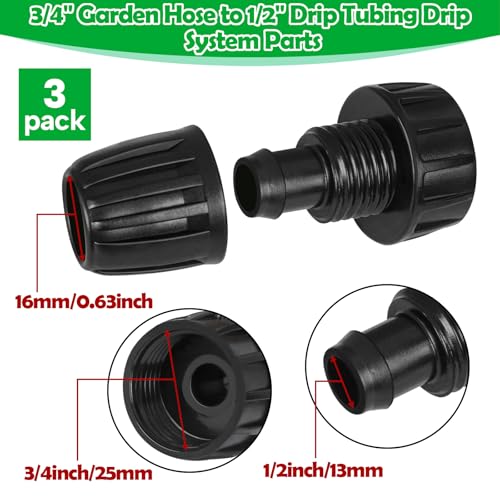 Hose To 1/2 Inch Irrigation Tubing Adapter, 3 Pack Faucet Garden Hose Adapter 3/4" To 1/2" Drip Tube 3/4 Inch FHT To 1/2 Inch Drip Adapter Fittings for Garden Irrigation System - size: 3/4" to 1/2" Faucet Adapter