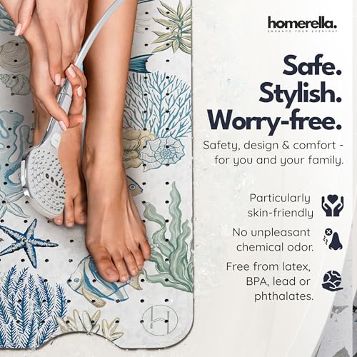 homerella Bathtub Mat Non Slip Kids 40x16 Baby Bath Mat Non Slip Anti Mold | 100% BPA Free, Non Toxic, Mildew Resistant, Machine Washable, Extra Long Kids Bath Mat for Tub Non Slip, Toddler Bath Mat - color: Neutrals Reef, size: 40" x 16" (Rectangular)