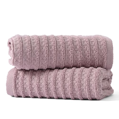 sense gnosis Mauve Waffle Hand Towel 13 x 29 Inch, 2 Pieces | Super Soft 100% Cotton Terry Striped Pattern Ultra Absorbent Bathroom Hand Towels - color: Pink-purple
