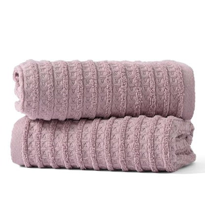 sense gnosis Mauve Waffle Hand Towel 13 x 29 Inch, 2 Pieces | Super Soft 100% Cotton Terry Striped Pattern Ultra Absorbent Bathroom Hand Towels - color: Pink-purple