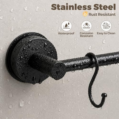 Adjustable Suction Cup Towel Bar – Towel Racks for Bathroom, 13.6-25 Inch, Stainless Steel Bathroom Towel Holder with 4 S Hooks, No Drill for Kitchen, Shower & Smooth Surfaces – Black - color: Black