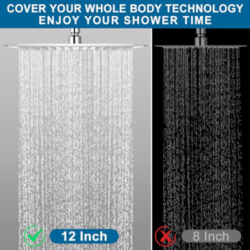 12 Inch Shower Head with Adjustable Extension Arm, Stainless Steel Rainfall Showerhead with Shower Arm Extender, Waterfall fixed Showerheads, Chrome