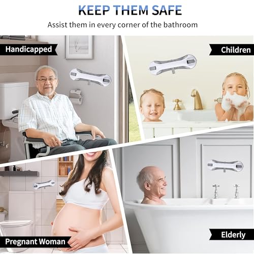 Strong Suction Grab Bars for Shower and Bathroom with 3 Suction Cups, Heavy Duty Safety Handles for Elderly and Seniors – No Drill Removable 2 Pack, Waterproof Non-Slip Bath Handr
