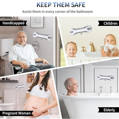 Strong Suction Grab Bars for Shower and Bathroom with 3 Suction Cups, Heavy Duty Safety Handles for Elderly and Seniors – No Drill Removable 2 Pack, Waterproof Non-Slip Bath Handr