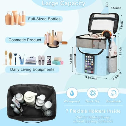 Portable Shower Caddy for Dorm Room Essentials, Foldable Mesh Shower Bag for College, Large Capacity Toiletry Bag Tote Bag Shower Caddy Portable for Student Boy Girl Bath Essentials (Dusty Blue) | Quick Dry, Large Capacity Hanging Mesh Shower Caddy for Ba