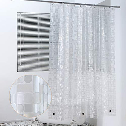 WELTRXE EVA Shower Curtain Liner Waterproof, Clear 8G Heavy Duty Plastic Shower Curtain Liner with Magnets for Bathroom Shower Stall, Bathtubs, Thick Liner Without Chemical Smell, 72 x 72,12 Hooks - color: Clear - Geometric, size: 72"W x 72"L (Pack of 1)