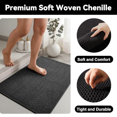 Triohero Bathroom Rugs Non Slip Washable, Super Absorbent Thin Bath Mat Small Quick Dry Low Pile Bathroom Rug, Black 20"x30" - color: Black, size: 20"x30"