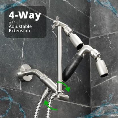 High Sierra® - Solid Lead-Free Metal 4-Way Combo CLASSIC™ Fixed and Handheld Shower Head with Hose. Run Separately or Both at Full Flow - 1.25 GPM per Shower Head - Chrome Finish - color: Chrome, size: 1.25 GPM
