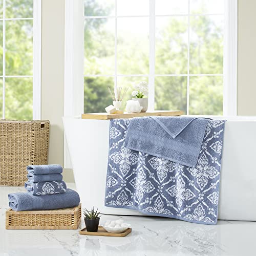 Modern Threads Amaris 6-Piece Reversible Yarn Dyed Jacquard Towel Set - Bath Towels, Hand Towels, & Washcloths - Super Absorbent & Quick Dry - 100% Combed Cotton, Denim - color: Denim, size: Small, style: Bohemian