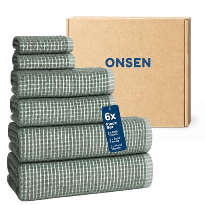 ONSEN Sculpted Terry Towel Set, 100% American Cotton, Quick Dry Lint Free, Lightweight Absorbent Face Hand Bath Towels with Hanging Loop (Spruce, 2X Bath Towel, 2X Hand Towel, 2X Face Towel) - color: Spruce, size: 2X Bath Towel, 2X Hand Towel, 2X Face Tow