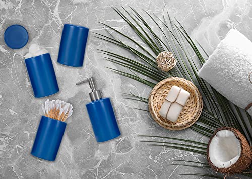 NAT & Jules Chic Modern Rounded 4.5 inch Ceramic Bathroom Accessories Set of 4 - Home Décor & Organization Perfect for Bath or Kitchen Household Essentials, Matte Blue