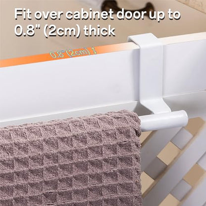 Cabinet Door Towel Bar, Kitchen Towel Holder, White 2 Pack | Extended Anti-Slip Arm, EVA Scratch Guard Pads, No-Drill Install, Stainless Steel Dish Towel Holder, Kitchen Towel Rack - color: White